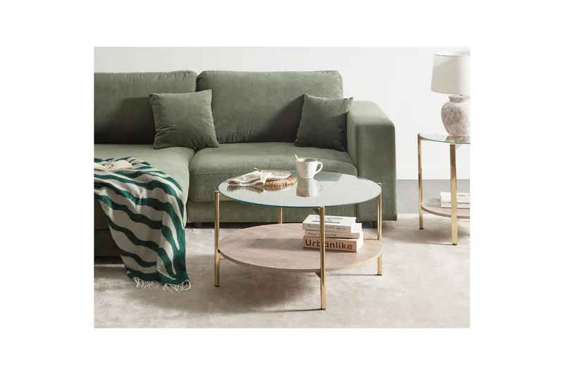 Soffbord Beliani Lovell Guld/ljust trä GOLD||Light wood - Møbler - Borde - Sofabord