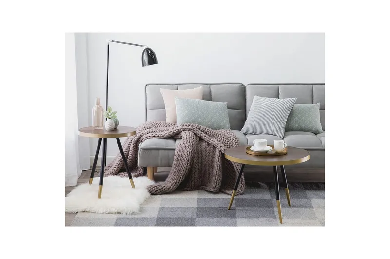 Soffbord Beliani Ramona Mörk trä/guld/svart Dark wood||GOLD||Black - Møbler - Borde - Sofabord