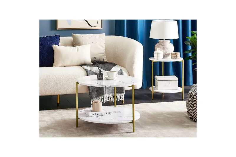 Soffbord Beliani Reva White||GOLD - Møbler - Borde - Sofabord