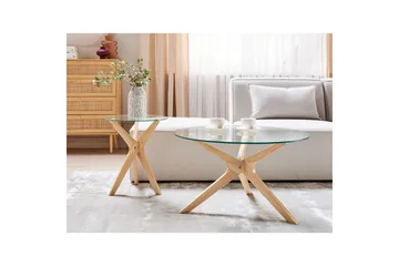 Soffbord Beliani Valley set om 2 Transparent||Light wood - Møbler - Borde - Sofabord