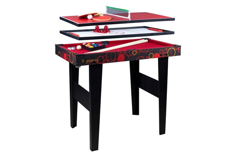 3-i-1 Spillebord - Sort|Rød - Møbler - Borde - Spilleborde - Airhockey bord