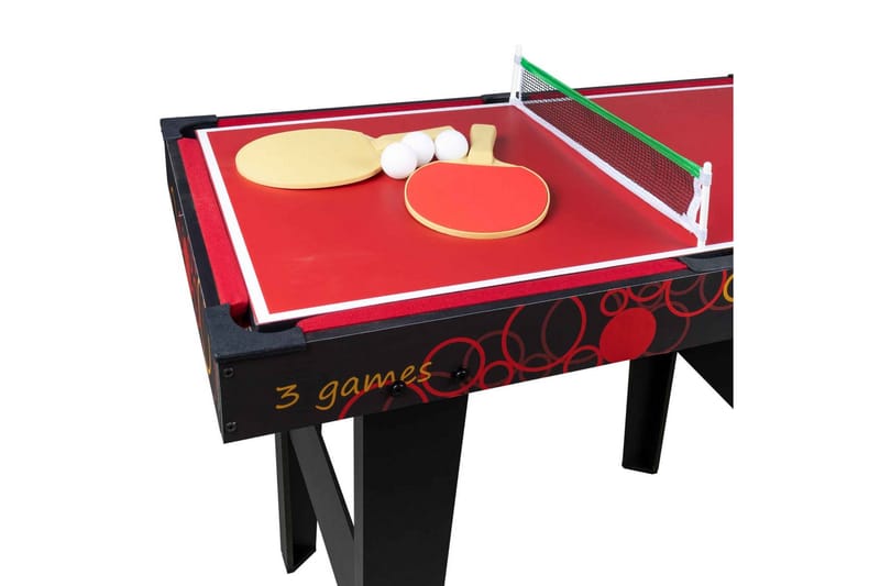 3-i-1 Spillebord - Sort|Rød - Airhockey bord
