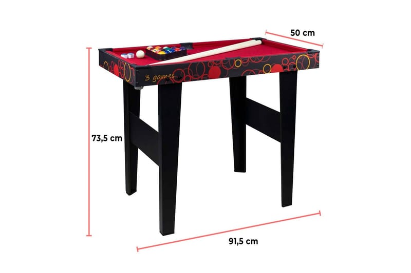 3-i-1 Spillebord - Sort|Rød - Møbler - Borde - Spilleborde - Airhockey bord