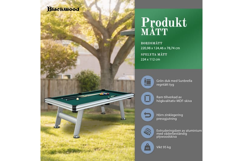 Billardbord Blackwood Outdoor 8’ - Sort - Møbler - Borde - Spilleborde - Billardbord