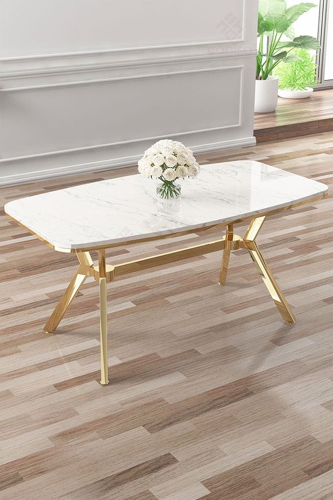 Spisebord Hanah Home Esla (160 x 75 x 90 cm) Hvid marmor guld - Møbler - Borde - Spisebord og køkkenbord