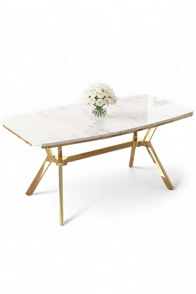 Spisebord Hanah Home Esla (160 x 75 x 90 cm) Hvid marmor guld, undefined