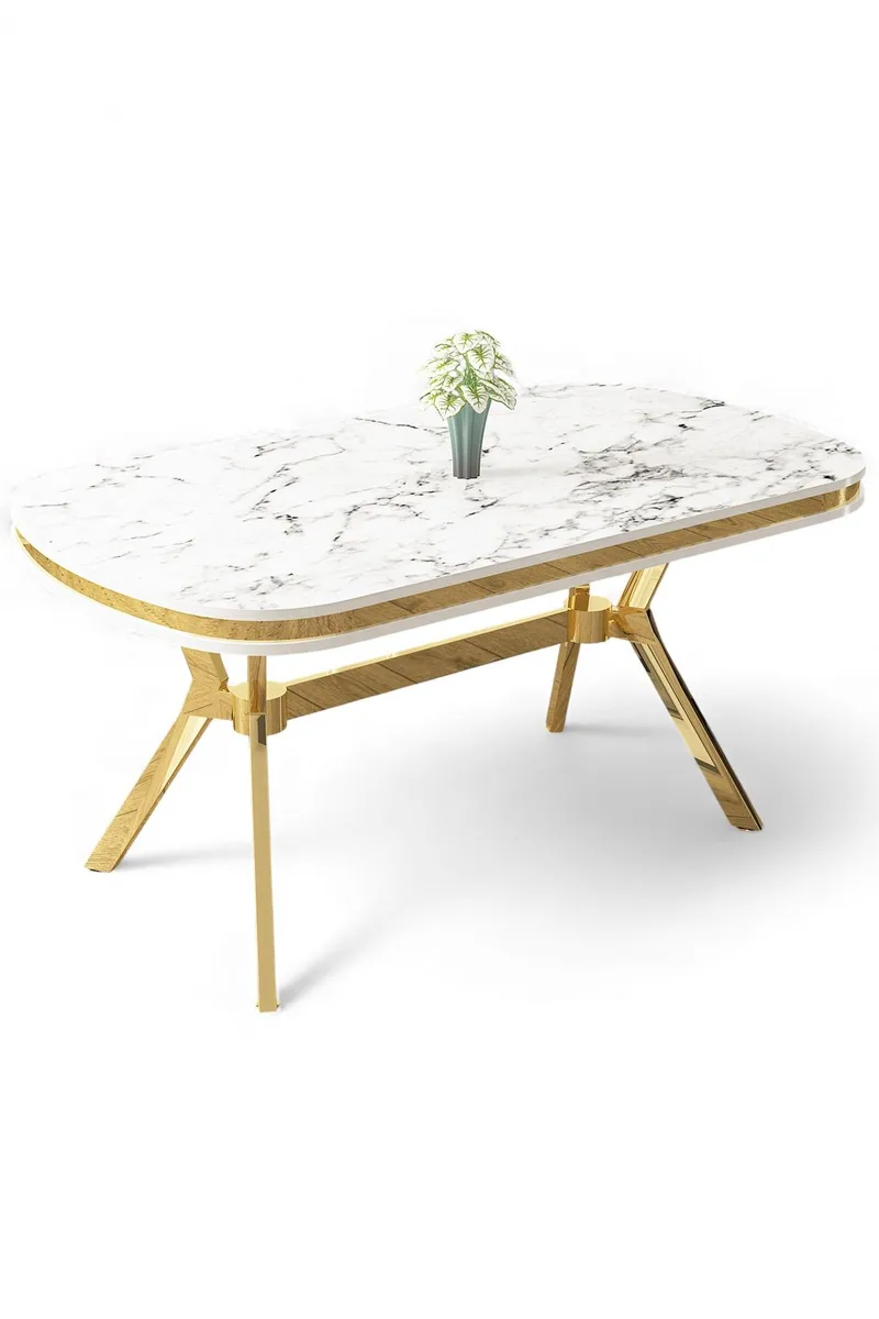 Spisebord Hanah Home Olya (168 x 75 x 90 cm) Hvid marmor guld, undefined