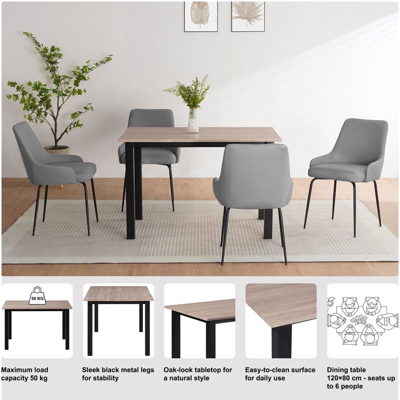 Spisebord Loft24 Durham Eg/sort 120x80 cm - Egebrun og sort - Møbler - Borde - Spisebord og køkkenbord