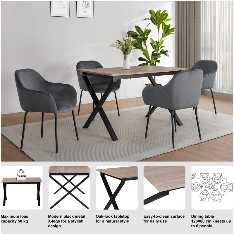 Spisebord Loft24 Ipswich Eg/sort 120x80 cm - Eg og sort - Møbler - Borde - Spisebord og køkkenbord
