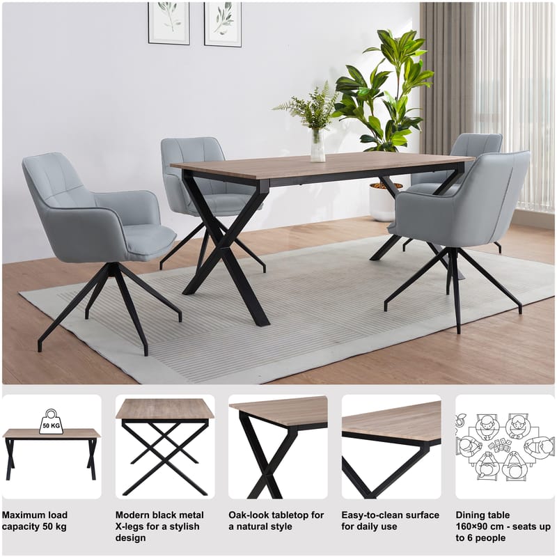 Spisebord Loft24 Ipswich Eg/sort 160x90 cm - Eg og sort - Møbler - Borde - Spisebord og køkkenbord