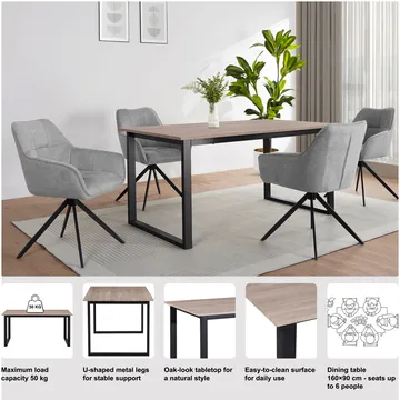 Spisebord Loft24 Luton Eg/sort 160x90 cm - Eg og sort - Møbler - Borde - Spisebord og køkkenbord