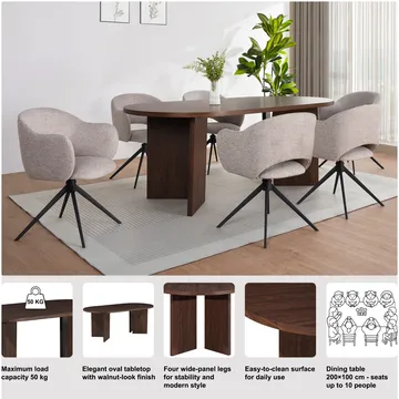 SPISEBORD Loft24 WIGAN 200 x 100 cm - Valnød - Møbler - Borde - Spisebord og køkkenbord