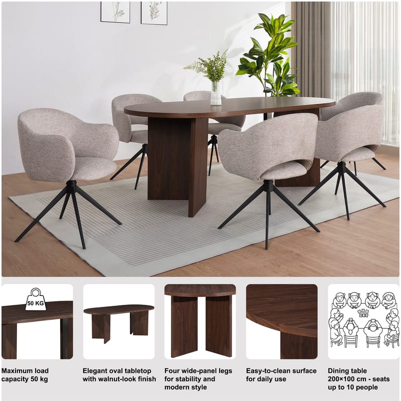 SPISEBORD Loft24 WIGAN 200 x 100 cm - Valnød - Møbler - Borde - Spisebord og køkkenbord