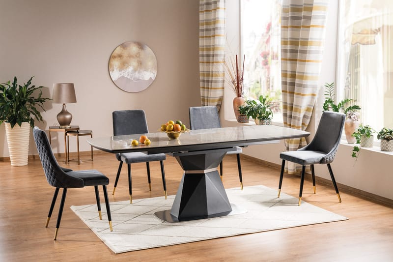Alafia Udvideligt Spisebord 160 cm - Keramik/Sort/Sølv - Spisebord og køkkenbord