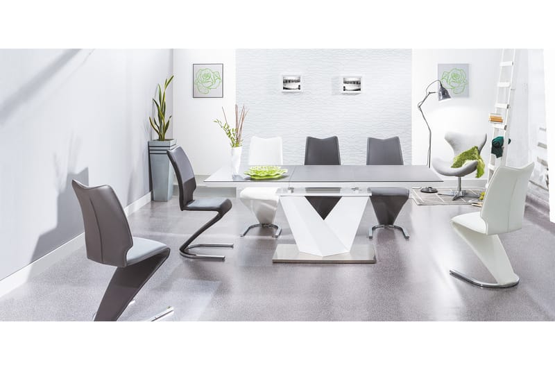 Alaras Udvideligt Spisebord 120 cm - Glas/Grå/Hvid - Spisebord og køkkenbord