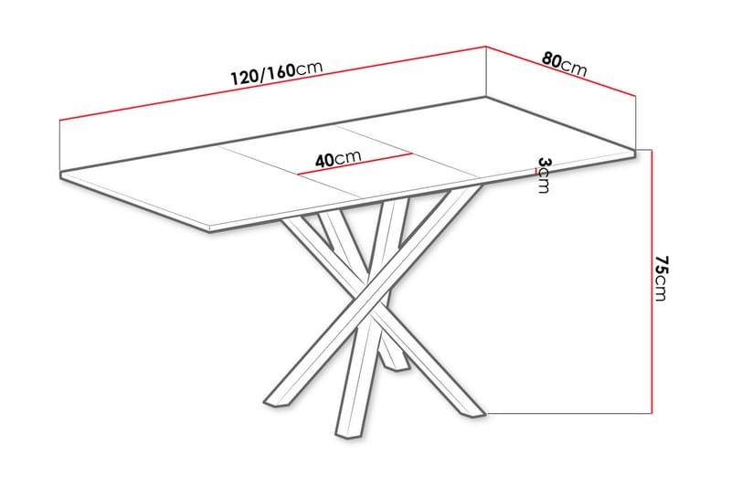 Aldbrough Udvideligt Komfurebord 160 cm - Sort - Spisebord og køkkenbord