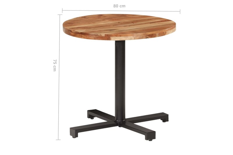 Bistrobord ø80x75 cm massivt akacietræ - Brun - Spisebord og køkkenbord