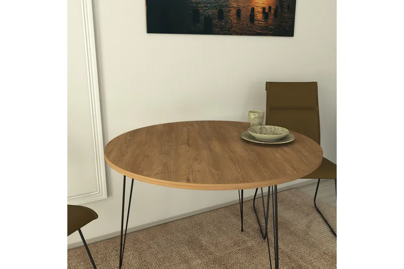 Bonnick Lille Rundt Bord 90 cm med Træ- og Egetræsudseende - Brun/Sort - Møbler - Borde - Spisebord og køkkenbord