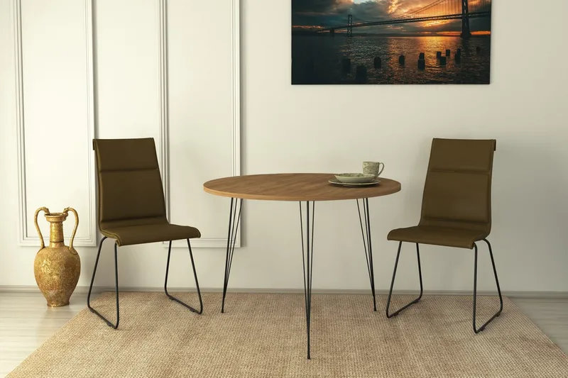 Bonnick Lille Rundt Bord 90 cm med Træ- og Egetræsudseende - Brun/Sort - Møbler - Borde - Spisebord og køkkenbord