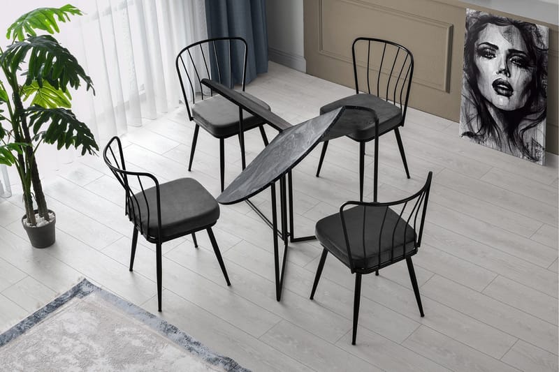 Buluca Rundt Spisebord 100 cm i Træ med Marmor- og Metaludseende - Mørkegrå - Møbler - Borde - Spisebord og køkkenbord