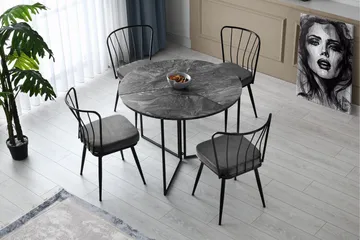 Buluca Rundt Spisebord 100 cm i Træ med Marmor- og Metaludseende - Mørkegrå - Møbler - Borde - Spisebord og køkkenbord