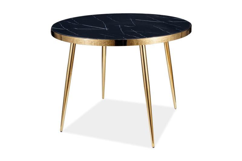 Calvik Spisebord 100 cm Rundt Marmorlook - Glas/Sort/Guld - Spisebord og køkkenbord