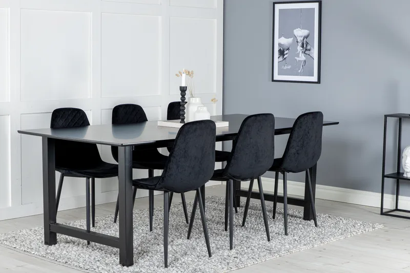 Count Stort Rektangulært Spisebord 220 cm med Mørkt Træ- og Metaludseende - Sort - Møbler - Borde - Spisebord og køkkenbord