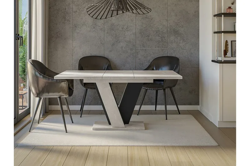 Denogal Udtrækkeligt Rektangulært Spisebord 120 cm med Betonudseende - Lysegrå - Møbler - Borde - Spisebord og køkkenbord