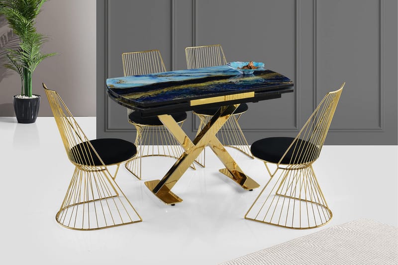 Frascone Spisebord 120x80x120 cm - Guld/Sort - Spisebord og køkkenbord