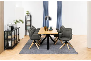 Ganesh Stort Rektangulært Spisebord 220 cm med Træ- og Egetræsudseende - Sort|Beige - Møbler - Borde - Spisebord og køkkenbord