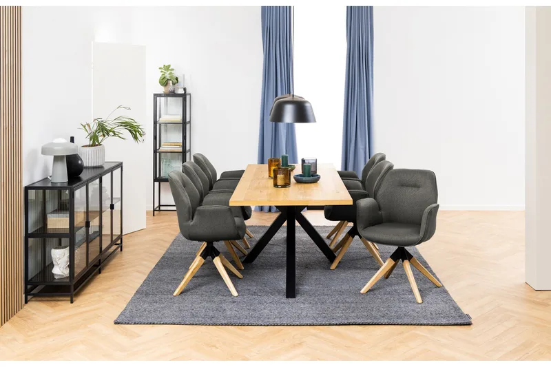 Ganesh Stort Rektangulært Spisebord 220 cm med Træ- og Egetræsudseende - Sort|Beige - Møbler - Borde - Spisebord og køkkenbord