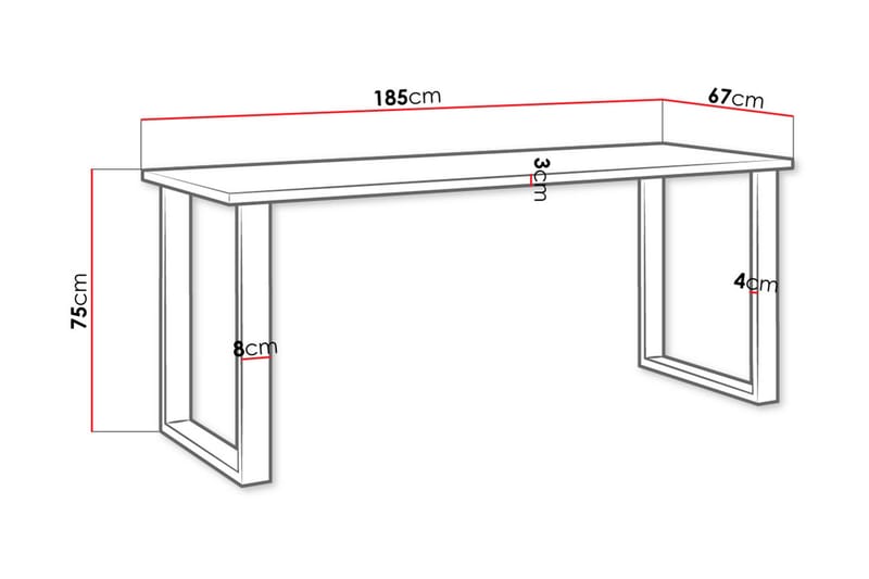 Imper spisebord 185 cm - Hvid / Sort - Spisebord og køkkenbord