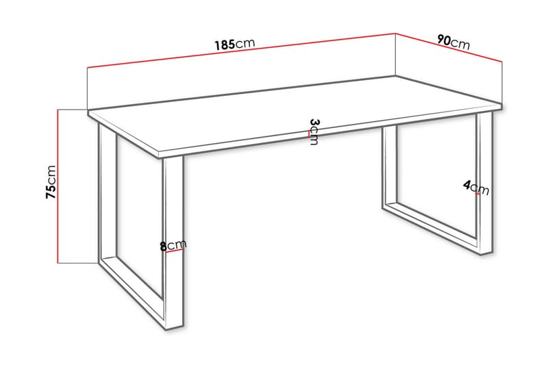 Imper spisebord 185 cm - Hvid / Sort - Spisebord og køkkenbord