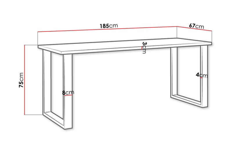 Imper spisebord 185 cm - Natur / sort - Spisebord og køkkenbord