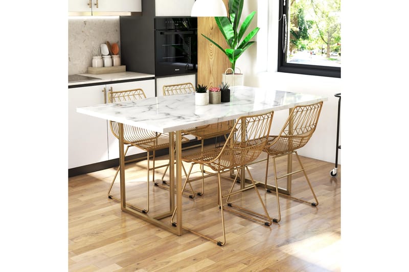 Kaiti Spisebord Marmor - Hvid - Spisebord og køkkenbord