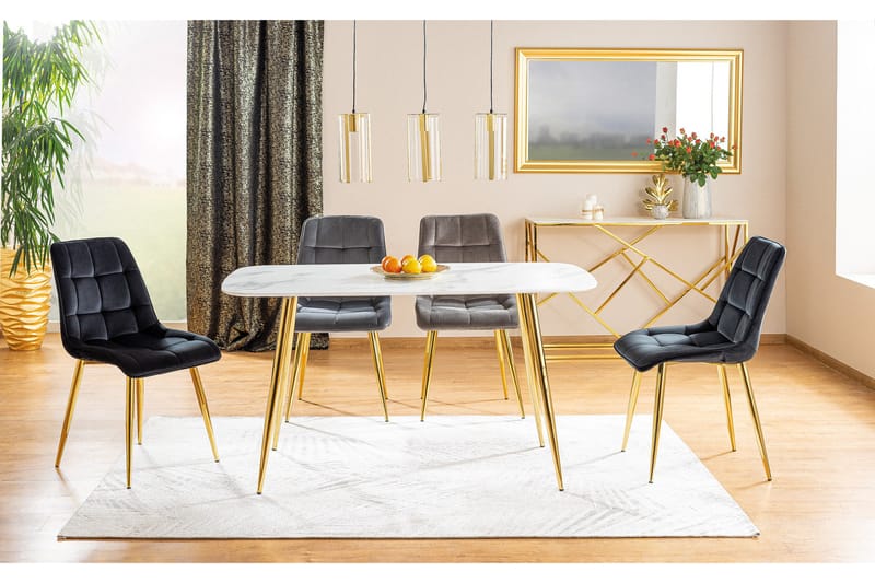 Keres Spisebord 140 cm Marmorlook - Glas/Hvid/Guld - Møbler - Borde - Spisebord og køkkenbord