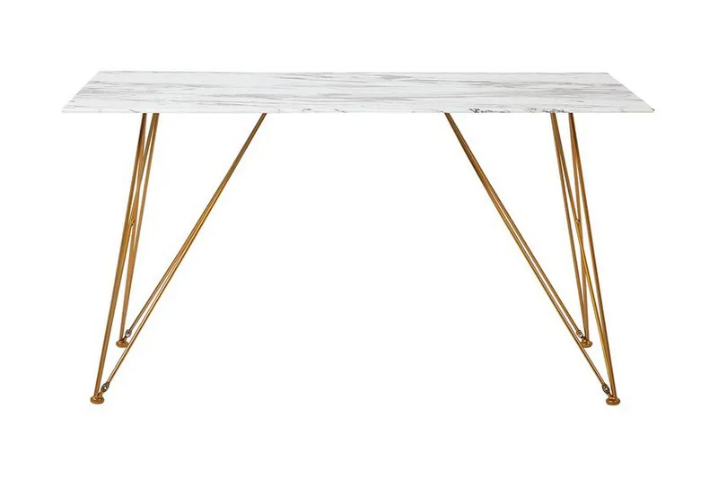 Kreilkamp Rektangulært Spisebord 140 cm med Marmor- og Metaludseende, Hvid