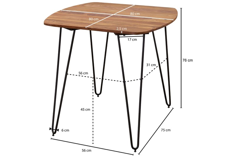 Kristl Firkantet Spisebord 80 cm i Træ med Metalben - Brun - Møbler - Borde - Spisebord og køkkenbord