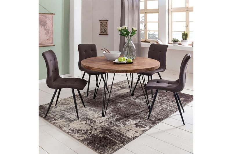 Langner Rundt Spisebord 120 cm i Træ med Metalben - Brun - Møbler - Borde - Spisebord og køkkenbord