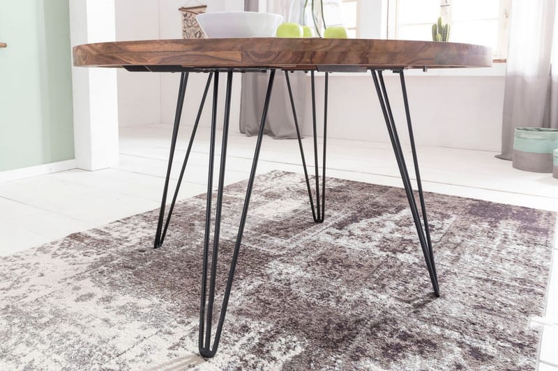 Langner Rundt Spisebord 120 cm i Træ med Metalben - Brun - Møbler - Borde - Spisebord og køkkenbord