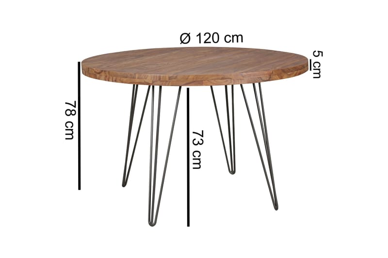 Langner Rundt Spisebord 120 cm i Træ med Metalben - Brun - Møbler - Borde - Spisebord og køkkenbord