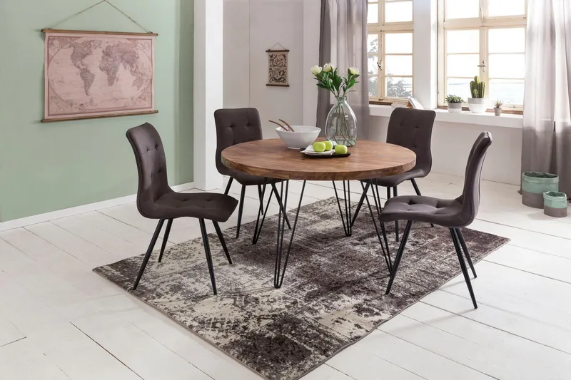 Langner Rundt Spisebord 120 cm i Træ med Metalben - Brun - Møbler - Borde - Spisebord og køkkenbord