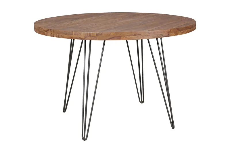 Langner Rundt Spisebord 120 cm i Træ med Metalben, Brun