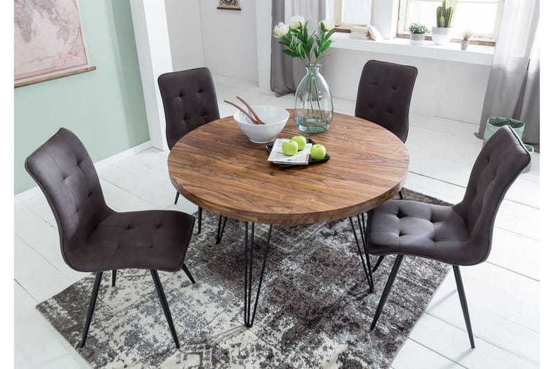 Langner Rundt Spisebord 120 cm i Træ med Metalben - Brun - Møbler - Borde - Spisebord og køkkenbord