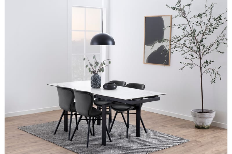 Lucksom Spisebord 200 cm - Glas/Hvid/Mat Sort - Spisebord og køkkenbord