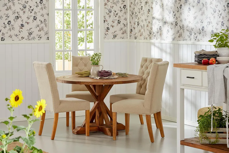 Lyon Rundt Lille Spisebord Vintage 120 cm - Natur - Møbler - Borde - Spisebord og køkkenbord