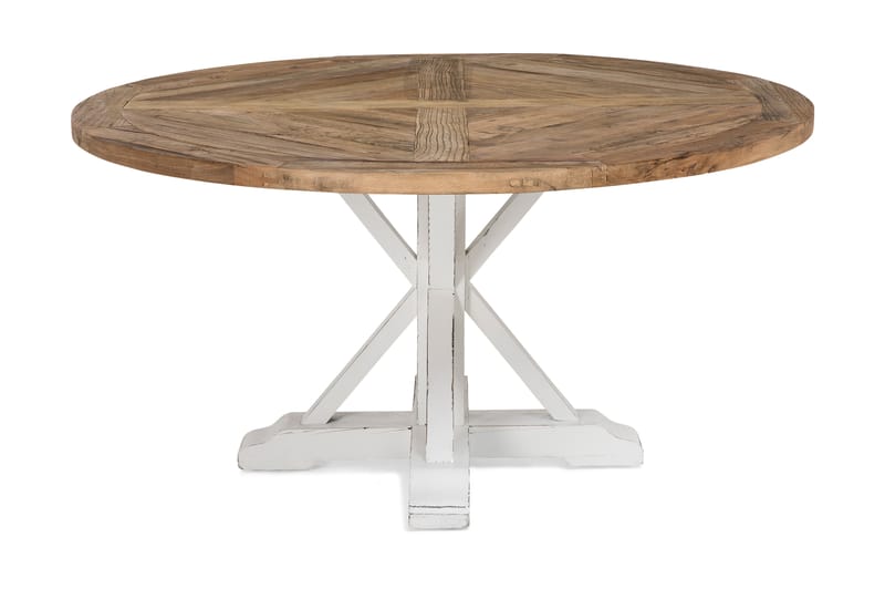 Lyon Spisebord 150 cm Rund - Vintage Natur/Hvid - Spisebord og køkkenbord
