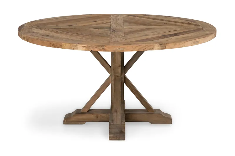 Lyon Vintage Rundt Spisebord 150 cm i Genbrugt Fyr til 6 Personer, Brun