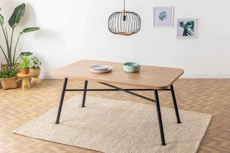 Makwana Rektangulært Spisebord 160 cm i Træ med Metalben, Nature