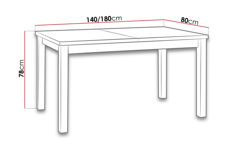 Modena Spisebord 140x80x78 cm - Hvid - Spisebord og køkkenbord